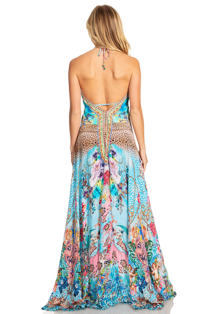 Sakkas 1817-25 - Lizi 2025 Womens Maxi High-Low Halter Handkerchief Long Dress Beach Party - 628 - OS