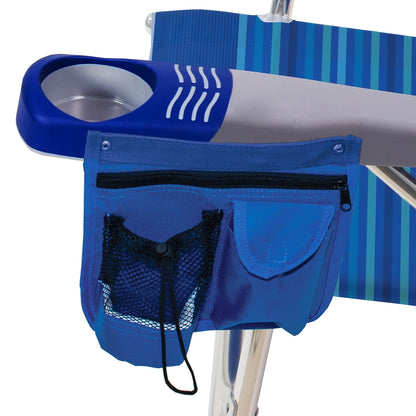 Tommy Bahama Set of 2 Highboy 4 Position Beach Chairs 15 Inch Seat Height with Cupholder, Side Storage Pouch and Mobile Phone Holder