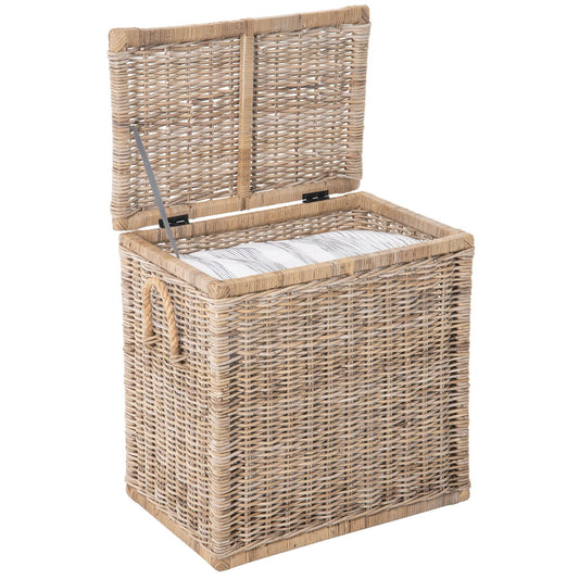 Kouboo Tall Rattan Storage Basket with Handles and Lid Wicker Trunk for Bedroom, Bathroom or any Room Natural Coastal Beach Style Decor 24 in. H x 24 in. W x 16 in. D - from