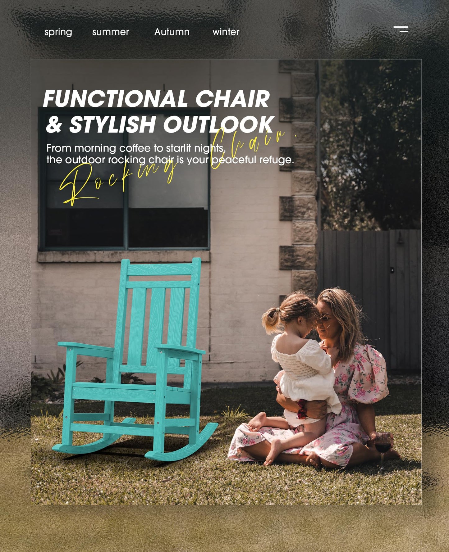 KINGYES Outdoor Rocking Chair Set of 2, All-Weather Patio Rocking Chairs for Porch, HDPE Rocking Outdoor Chairs with High Back for Adult, Heavy Duty Outdoor Patio Rockers for Garden, Lawn, Aruba