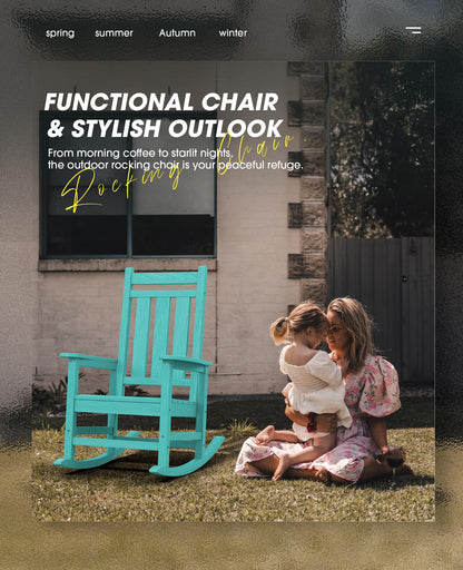KINGYES Outdoor Rocking Chair Set of 2, All-Weather Patio Rocking Chairs for Porch, HDPE Rocking Outdoor Chairs with High Back for Adult, Heavy Duty Outdoor Patio Rockers for Garden, Lawn, Aruba