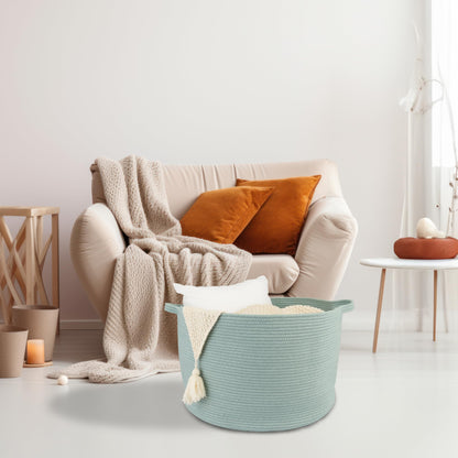 XUANGUO Large Cotton Rope Basket – 22"x14" Woven Storage Basket for Blankets, Toys, Laundry, and Nursery – Round Baskets for Living Room, Kids, and Pets Light Green