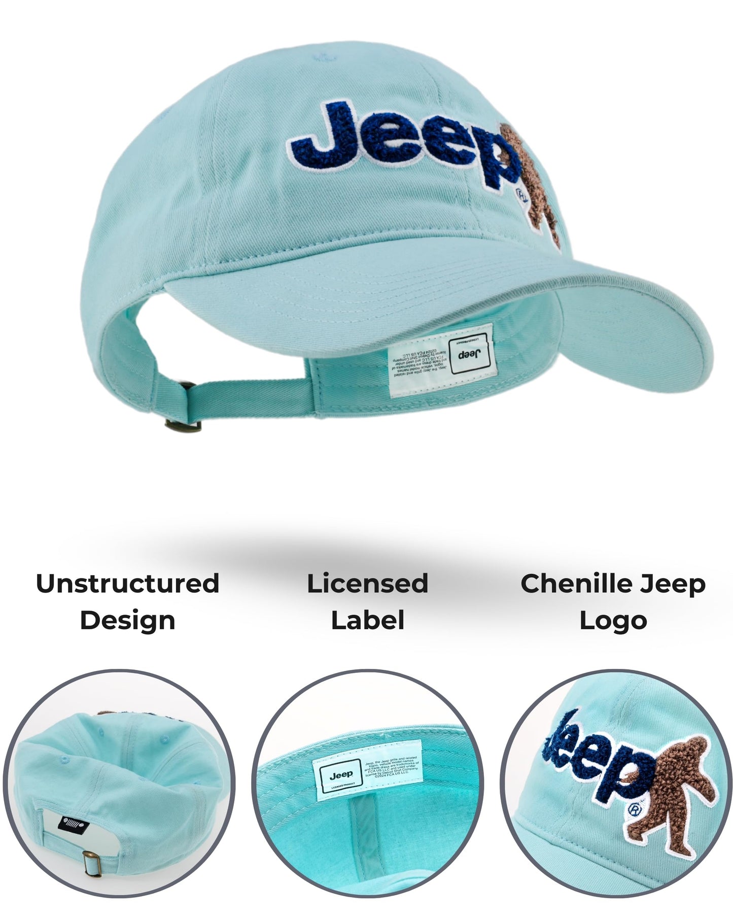 Jeep Ladies Hat Chenille Embroidered Sasquatch and Text Logo Garment Washed Twill with Adjustable Strap (US, Alpha, One Size, Mint)