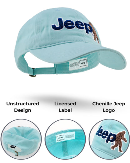 Jeep Ladies Hat Chenille Embroidered Sasquatch and Text Logo Garment Washed Twill with Adjustable Strap (US, Alpha, One Size, Mint)