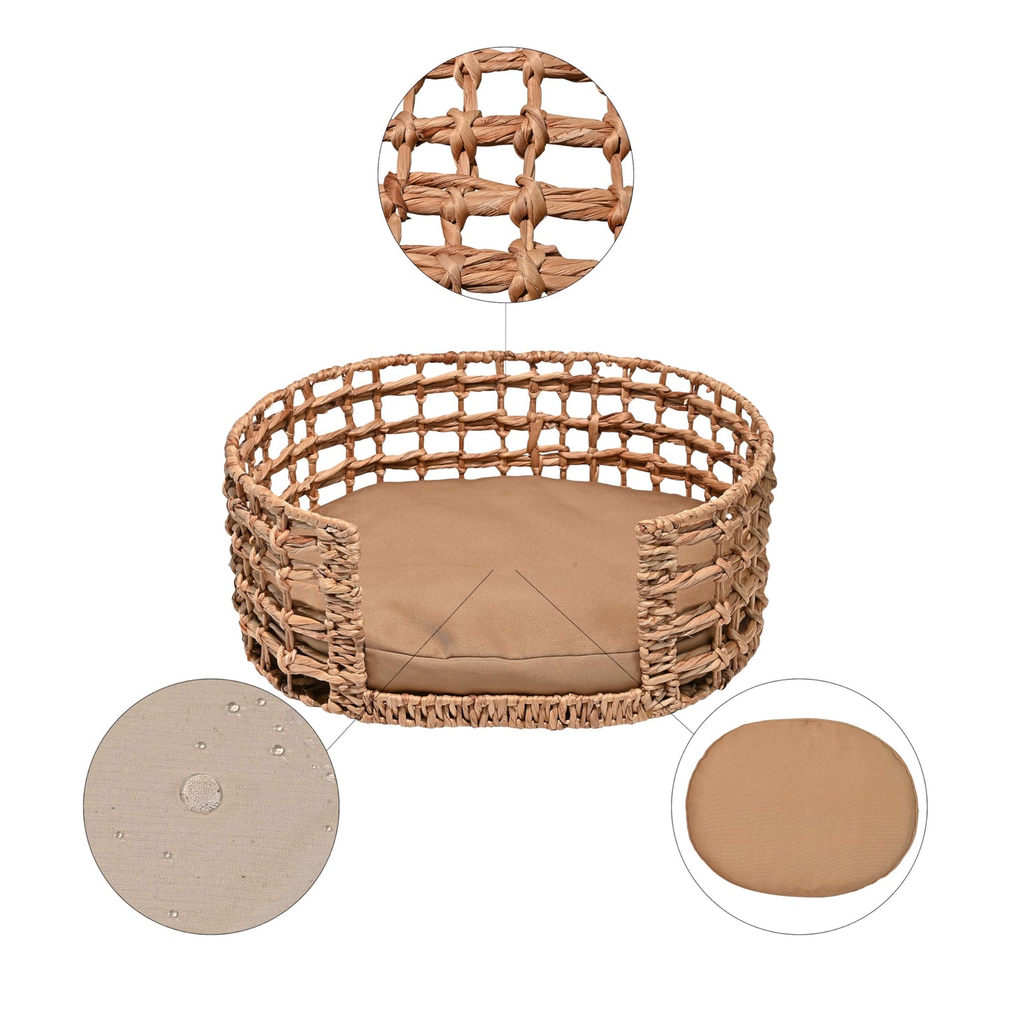 The LICKER Store DBD4000A Gigi 24" x 18" Modern Bohemian Handwoven Hyacinth Open-Weave Oval Pet Bed with Machine-Washable Cushion, Natural