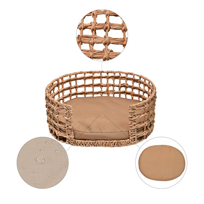 The LICKER Store DBD4000A Gigi 24" x 18" Modern Bohemian Handwoven Hyacinth Open-Weave Oval Pet Bed with Machine-Washable Cushion, Natural