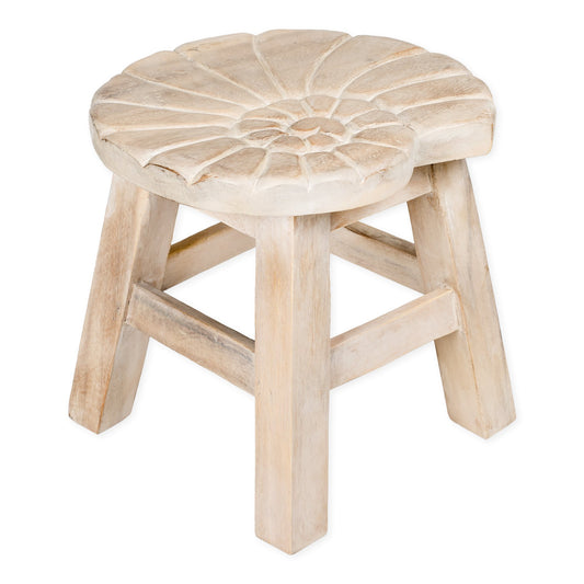 Sea Island Imports Nautilus Shell Whitewash Design Hand Carved Acacia Hardwood Decorative Short Stool