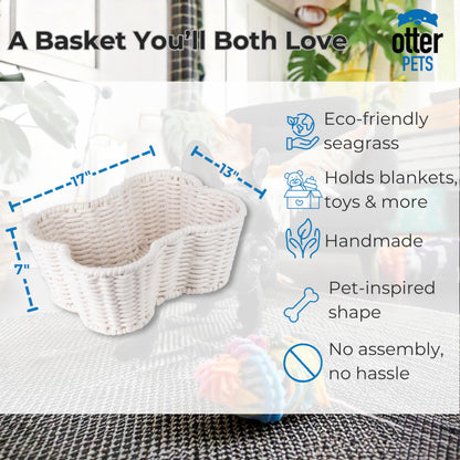 OtterPets Dog Toy Basket, Handmade Dog Toy Bin, Bone Shaped Pet Organizer, Cat Storage Box (Cotton Rope, 17x13in)