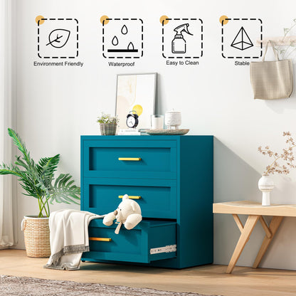 Baborokic Metal 3 Drawer Dresser for Bedroom,Closet Chest Dressers Storage with Drawers,Steel Dressers & Chests of Drawers, Wide Blue Metal Dresser Organizer for Bedroom,Living Room,Hallway