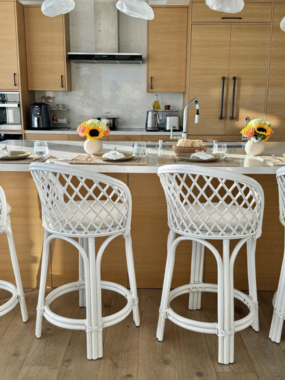 Kouboo Rattan Criss-Cross, White Kitchen Counter Stool, Height (1110170)