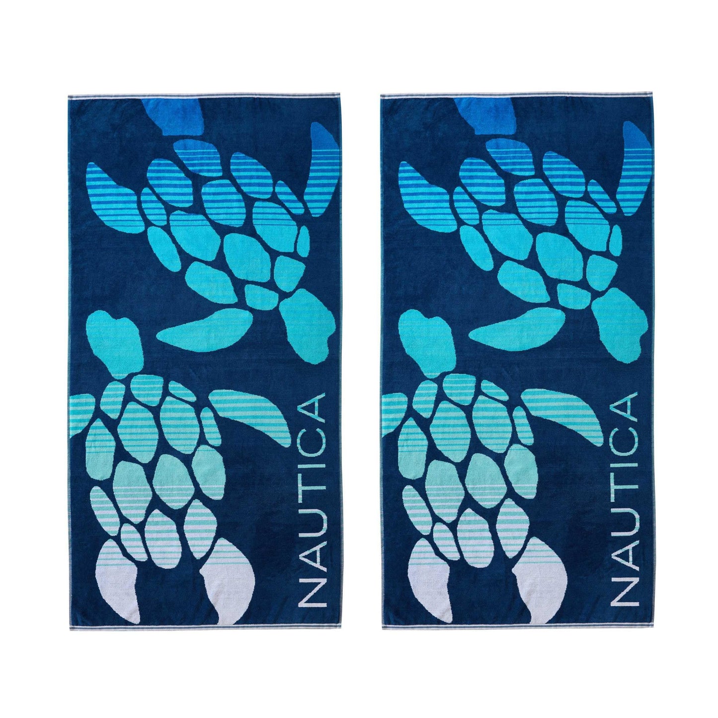 Nautica - Oversized Beach Towel Set, Soft Plush Velour Towels with Hanging Loop, Quick Dry & Absorbent, Beach Vacation Essentials for Adults & Travel (Turtle Beach Blue, 2-Pack)