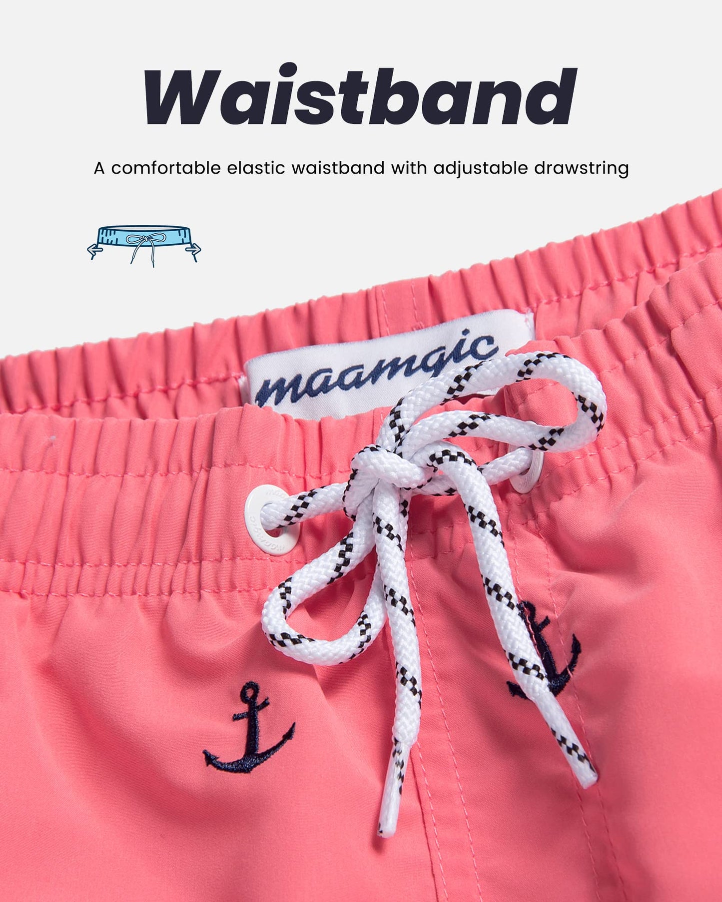 MaaMgic Mens Quick Dry Anchor Swim Trunks with Mesh Lining Swimwear Bathing Suits,Red-glm009,Medium