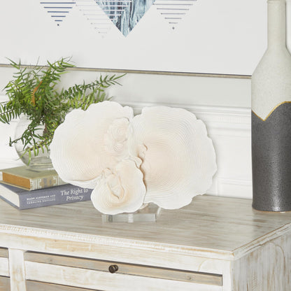 Deco 79 Polystone Coral Decorative Sculpture Home Decor Statue, Accent Figurine 13" x 6" x 9", White