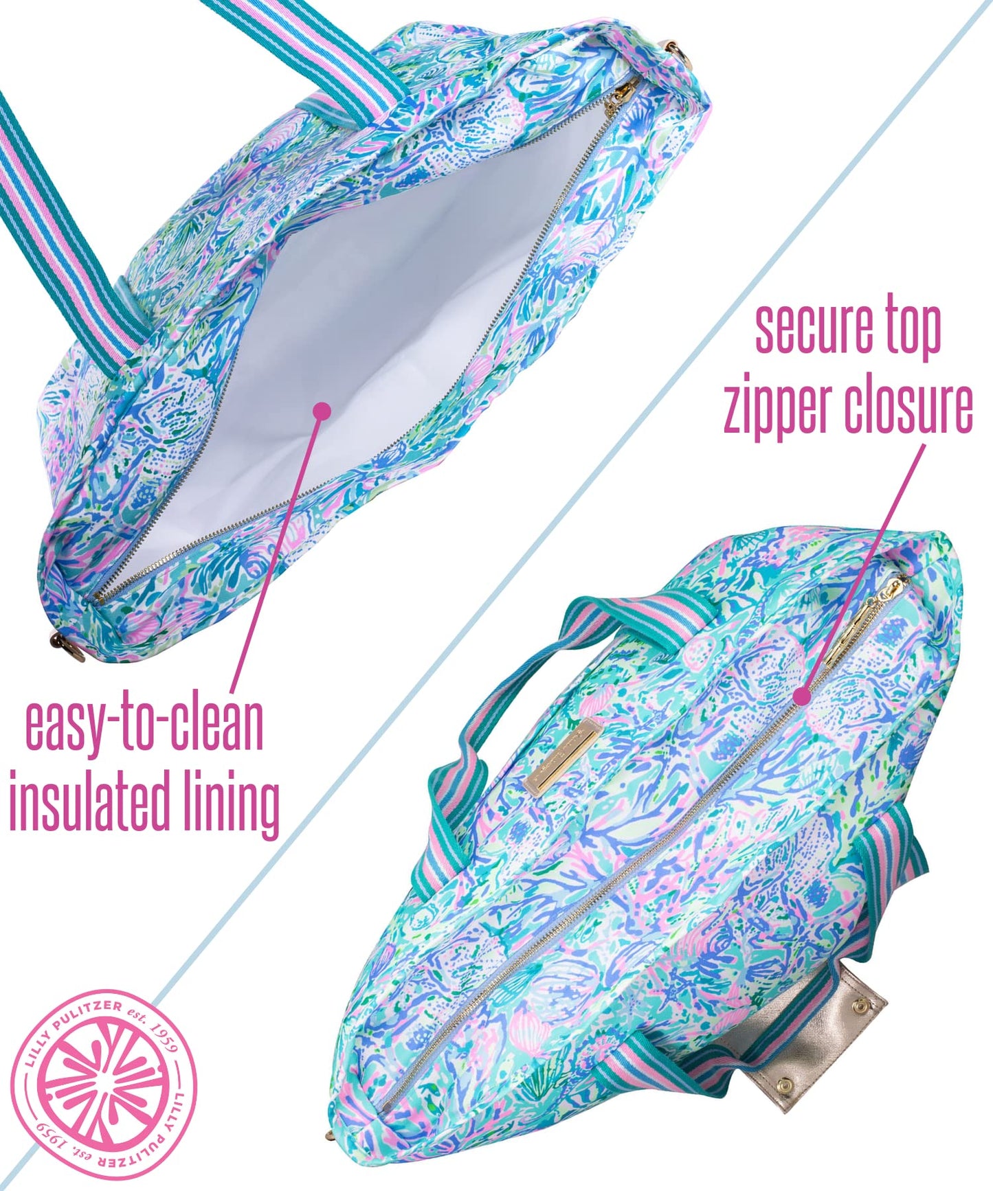 Lilly Pulitzer Picnic and Beach Cooler Bag, Insulated Soft Cooler with Adjustable Shoulder Strap and Zippered Top, Large for Groceries or Travel, Soleil It On Me