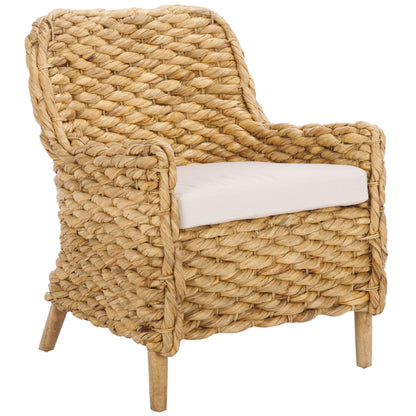 SAFAVIEH Home Collection Purrl Tropical Coastal Natural Solid Wood Hyacinth Accent Chair with Cushion (Fully Assembled)