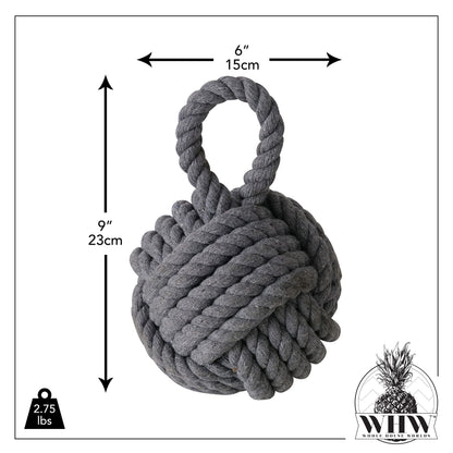 Nautical Knot Door Stopper, Set of 2, Grey and White, Natural Jute Rope, Hand Tied, Loop Handle, 6 D x 9 H inches, Weighted, 5.5 Pounds Together