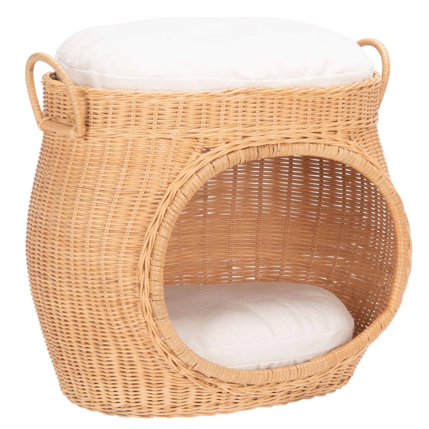 SAFAVIEH Home Collection Faati Honey Brown Rattan Pet Cat Bed with White Cushion, Ideal for Living Room, Bedroom, Entryway (Fully Assembled)