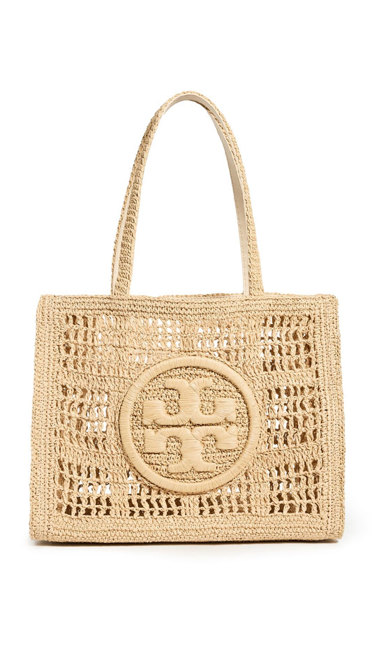 Tory Burch Women's Ella Hand Crocheted Small Tote, Natural, Tan, One Size