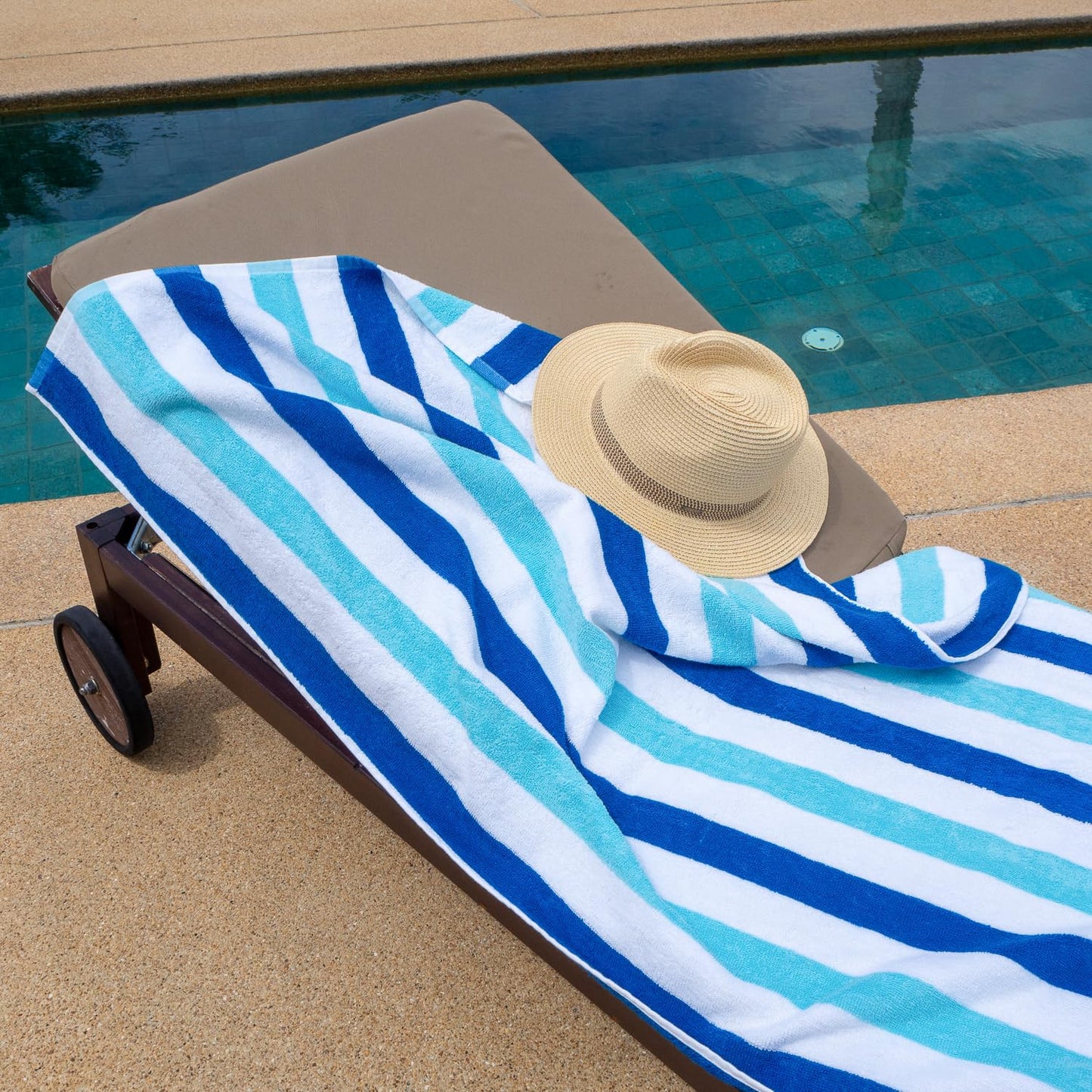 Arkwright Cabo Cabana Stripe Beach Towel - Pack of 4 - Large Soft Quick Dry Cotton Terry Towels for Pool, Swim, and Hot Tub, Oversized 30 x 70 in, Tropical Breeze/Skydive Blue