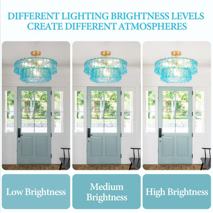 Maxax 20" Coastal Blue Glass Chandelier, Modern 6-Light Round Drum Ceiling Light Fixture, Electroplated Copper E12 Base, for Entryway, Living Room, Bedroom, Kitchen, Dining Room