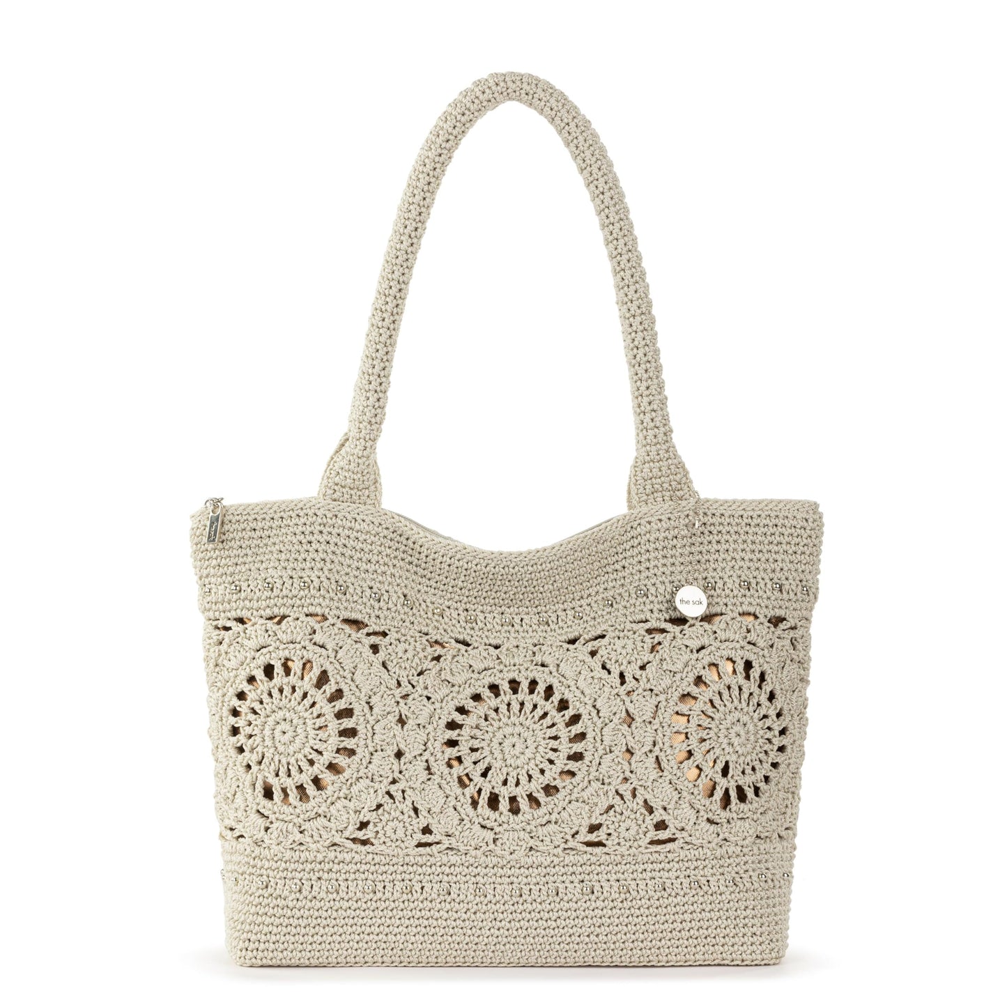 The Sak Crafted Classics Tote Bag - Hand Crochet Women's Purse For Everyday, Travel, Beach Bag - Carryall Shoulder Bag Straps - Natural Medallion