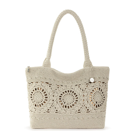 The Sak Crafted Classics Tote Bag - Hand Crochet Women's Purse For Everyday, Travel, Beach Bag - Carryall Shoulder Bag Straps - Natural Medallion