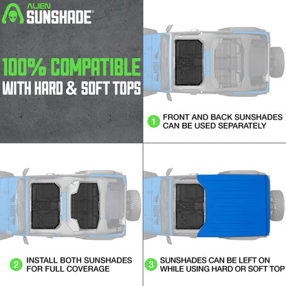 Alien Sunshade Jeep Wrangler JKU Black (2007-2018) Front & Rear Mesh Sun Shade for JK Unlimited, Blocks UV, Wind, Noise, Jeep Gifts, Bikini Jkini Top Cover for Sport, Sport S, Sahara, Rubicon