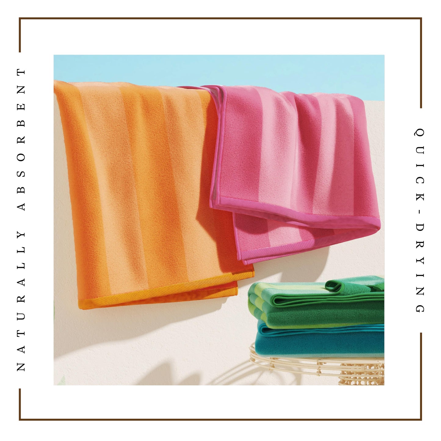 Great Bay Home 100% Cotton Velour Oversized 4 Pack Beach Towels 35" x 70" - Cabana Pool Towels - Quick Dry, Large Swim Towels for Adults and Kids (Orange, Pink, Blue, Green).
