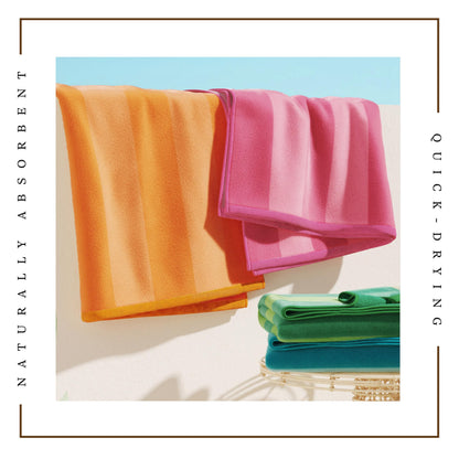 Great Bay Home 100% Cotton Velour Oversized 4 Pack Beach Towels 35" x 70" - Cabana Pool Towels - Quick Dry, Large Swim Towels for Adults and Kids (Orange, Pink, Blue, Green).