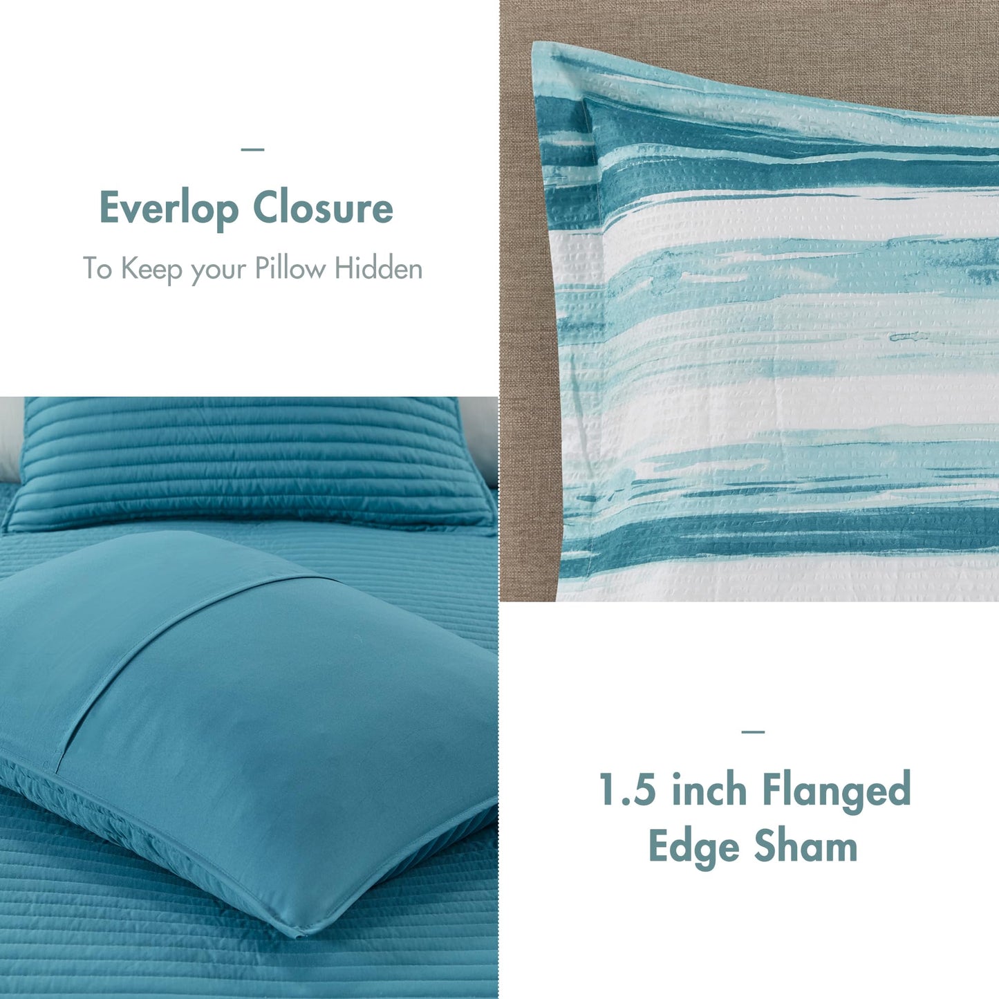 Madison Park Marina Comforter Quilt Combo Set - Modern Luxury Design, All Season Down Alternative Bedding, Matching Shams, Decorative Pillows, King/Cal King(104"x92"), Aqua 8 Piece