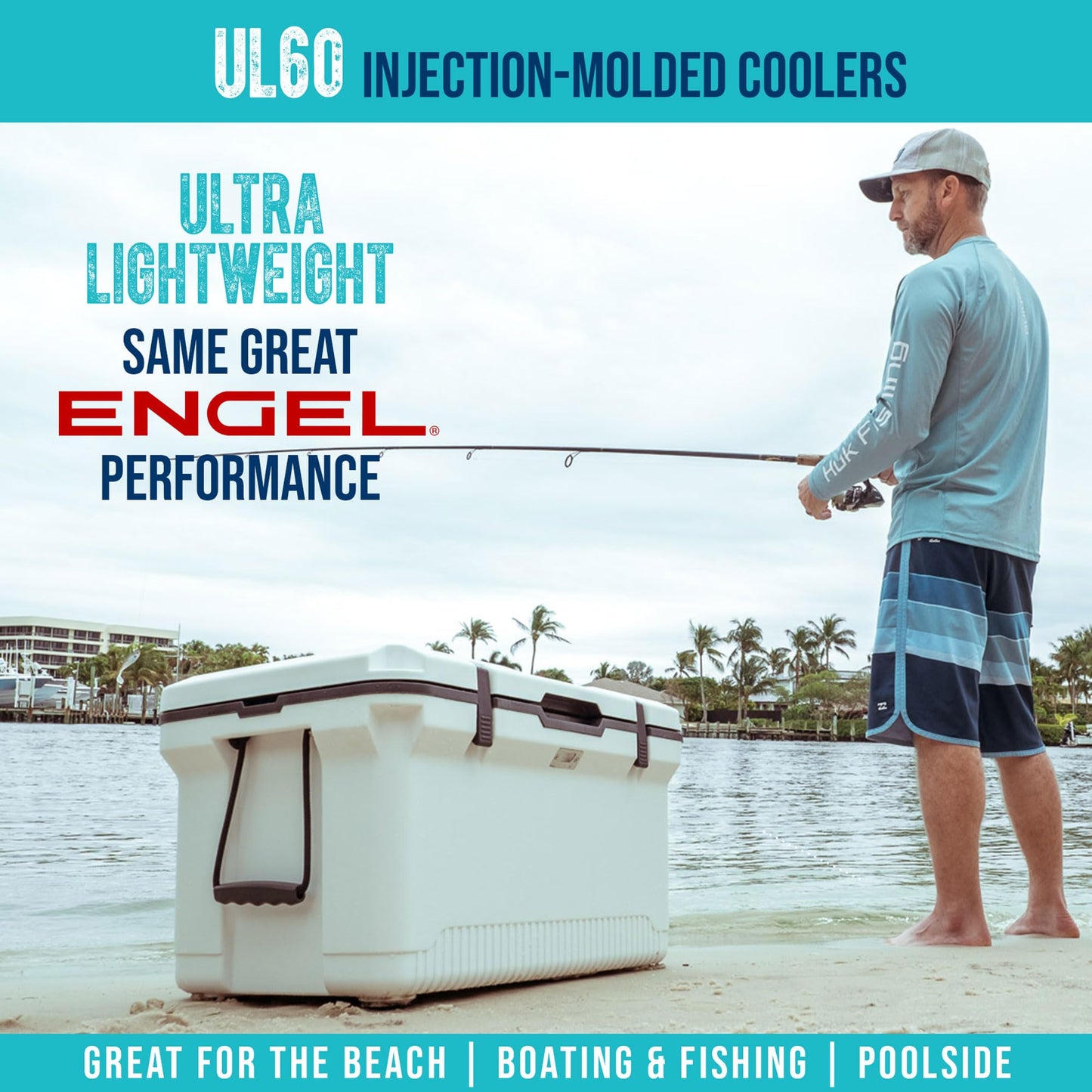 ENGEL 60 QT Ultra-Light Injection Molded Cooler - Ice Chest Keeps Ice up to 7 Days - Large Cooler Includes Wire Basket, Divider and Built-in Bottle Opener - Seafoam with Dark Grey Interior (Seafoam)