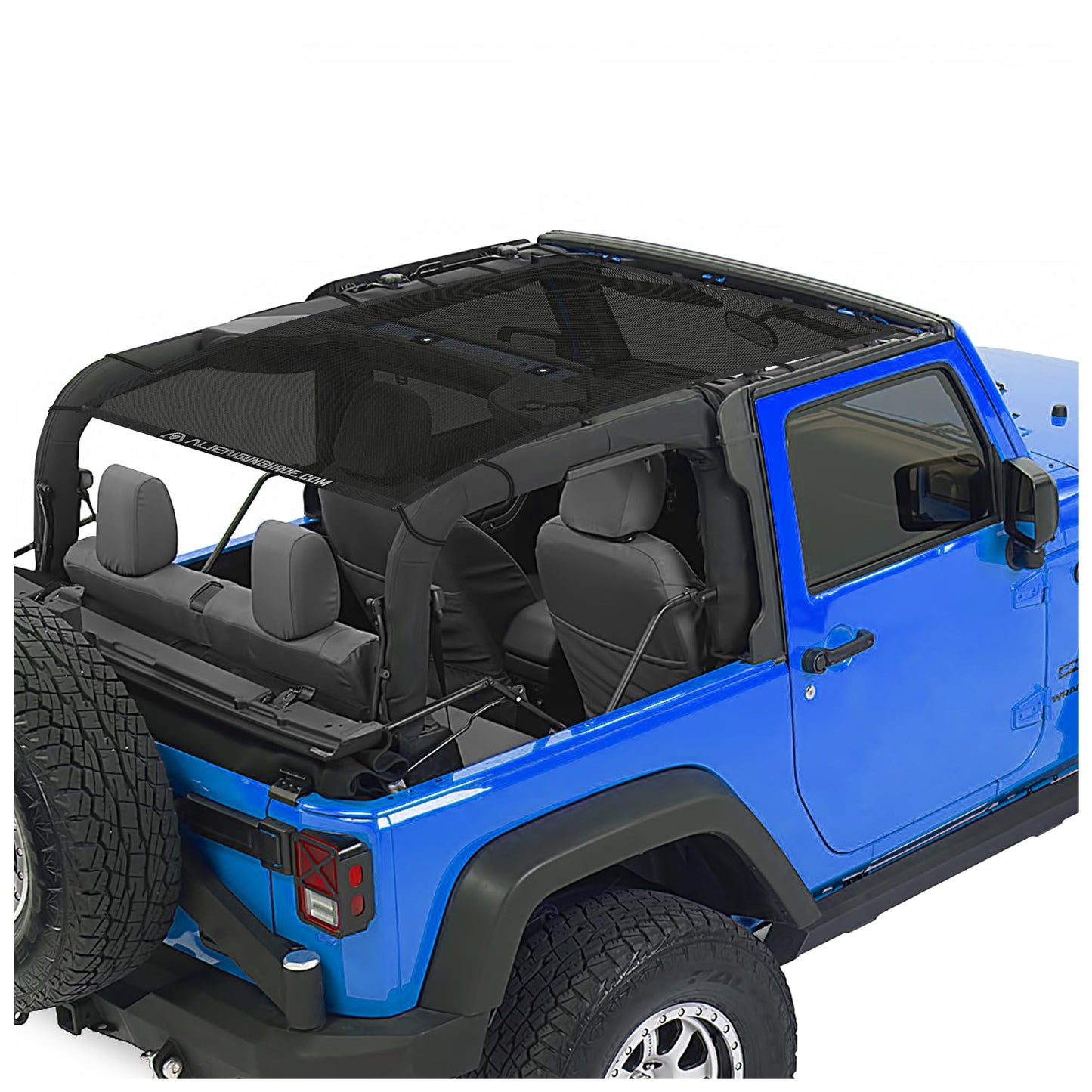 Alien Sunshade Jeep Wrangler JK Black (2007-2018) Full Length Mesh Sun Shade for JK 2 Door - Blocks UV, Jeep Gifts, Wind, Noise - Bikini Jkini Top Cover for Sport, Sport S, Sahara, Rubicon