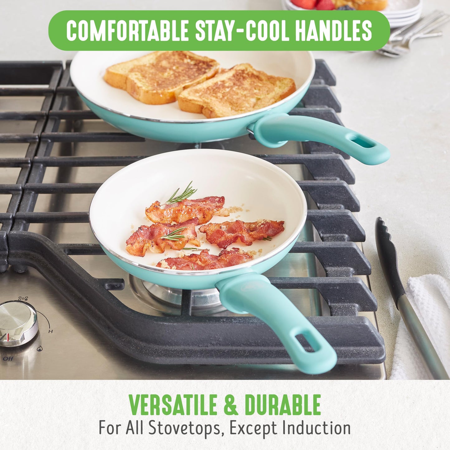 GreenLife Soft Grip 23 Piece Kitchen Cookware Pots and Frying Saucepans Set, Healthy Ceramic Nonstick PFAS and PFOA-Free, Dishwasher and Oven Safe, Even Heating, Easy Clean, Warp Control, Turquoise