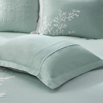 Harbor House Cotton Comforter Set - Coastal Oceanic Sealife Design, All Season Down Alternative Bedding with Matching Shams, Bedskirt, Queen(92"x96"), Coastline, Coral Aqua, 4 Piece