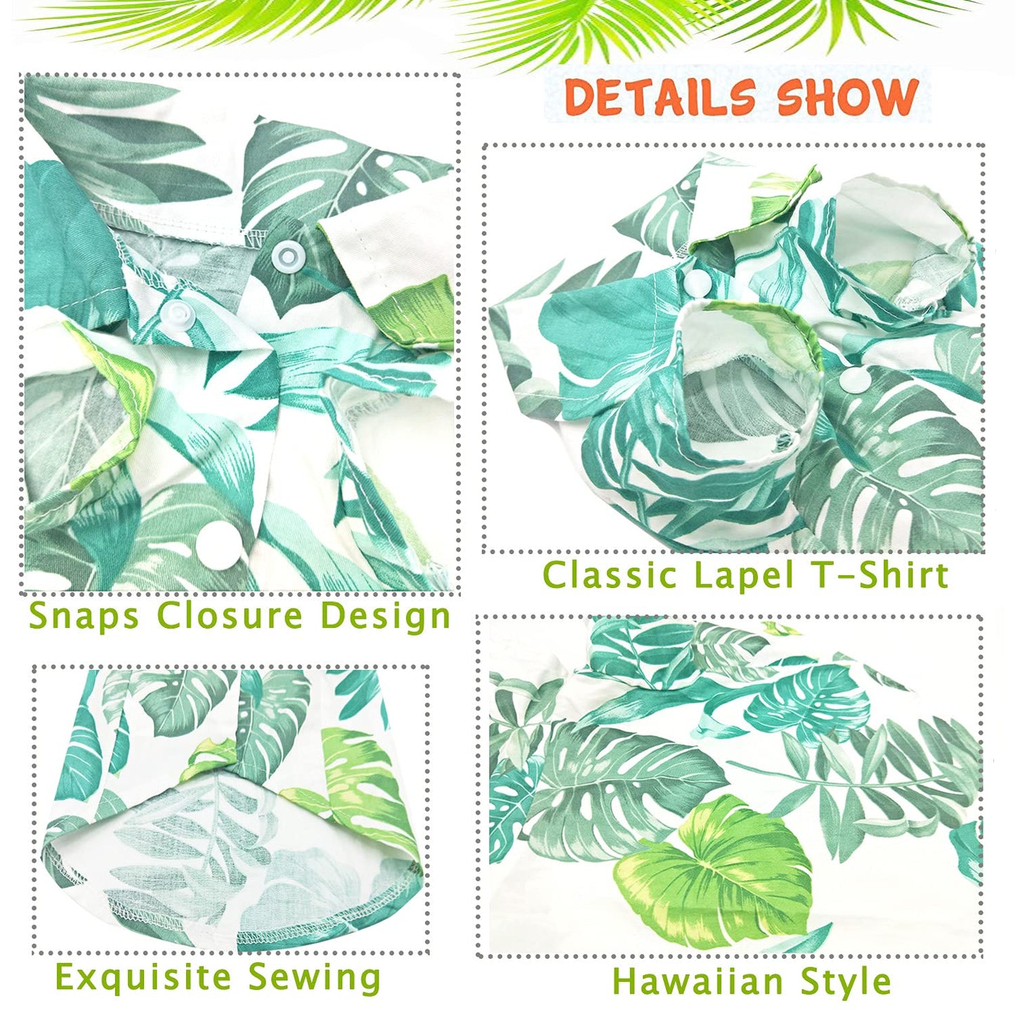 LKEX Dog Shirt Hawaiian Puppy Clothes, Leaf Printed Lapel Vest Summer Polo T-Shirt Pet Apparel Dog Clothes for Small Medium Boy Girl Dogs Cats, Cool Doggy Kitten Outfits Costumes M