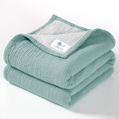 lulumoon Muslin Baby Blanket - Cotton Quilt Blankets for Toddlers - Reversible Nursery Crib Blanket for Baby Boys and Girls 47"x47"(Sage)