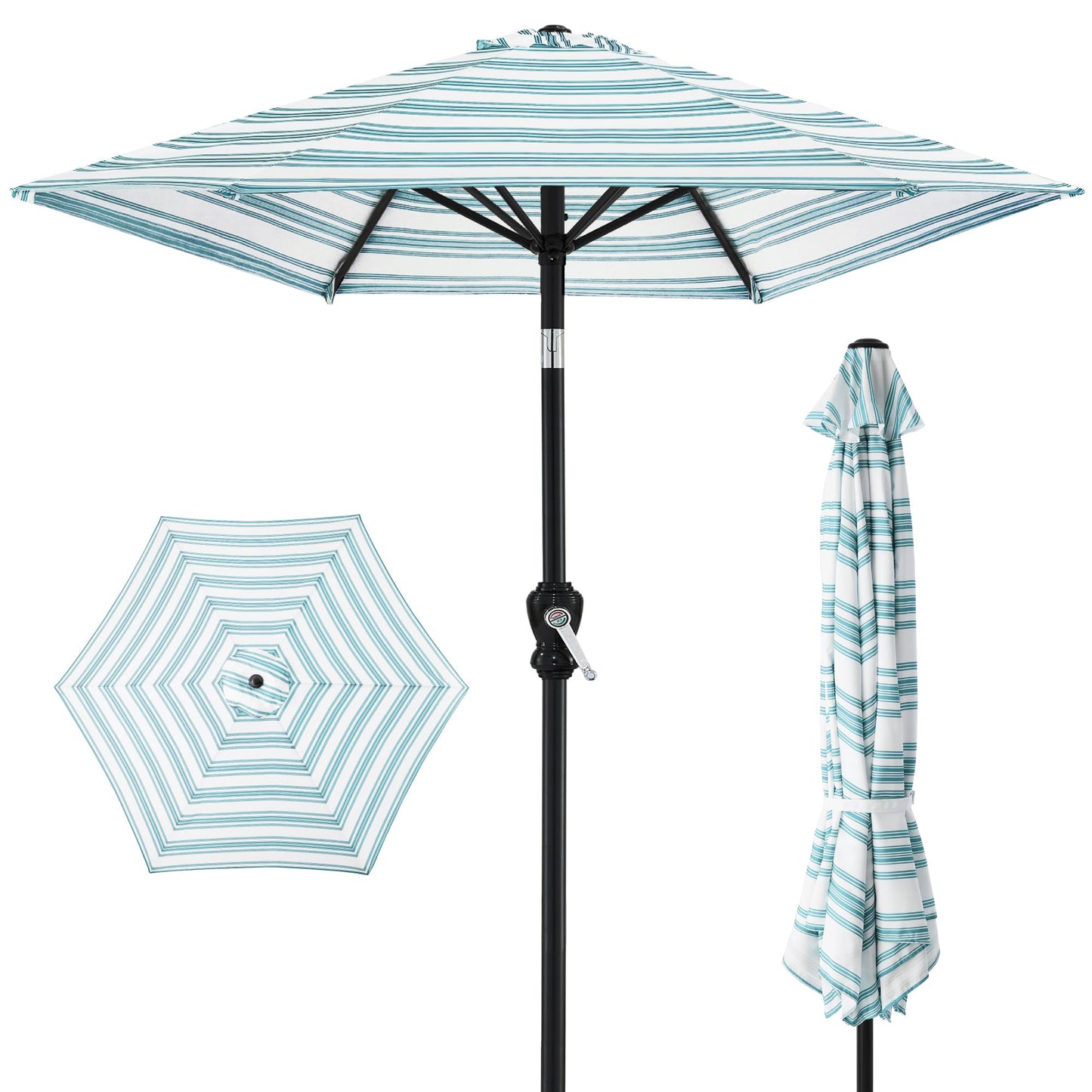 Best Choice Products 10ft Outdoor Steel Polyester Market Patio Umbrella w/Crank, Easy Push Button, Tilt, Table Compatible - Striped Sky Blue