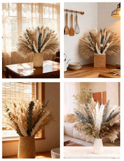 xin's convey 120 PCS Dried Pampas Grass, Dried Flowers, Reed Grass Bouquet for Bohemian Flowers Home Table Wedding Decoration, Rustic Farmhour.(Light Brown)