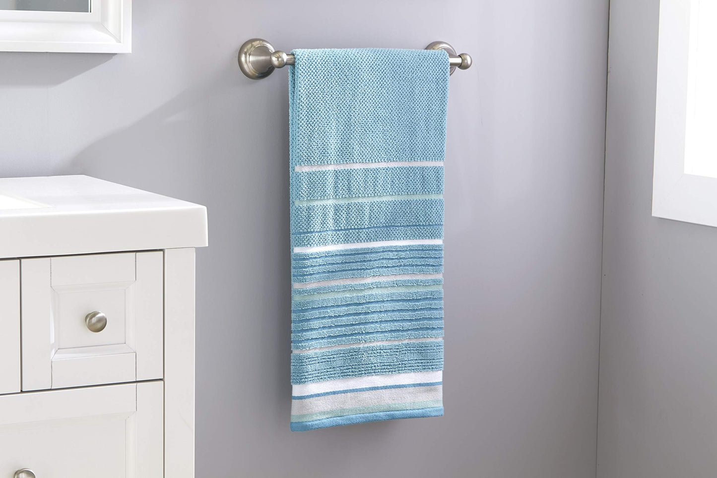 SKL Home Seabrook Stripe 100% Cotton Premium Bath Towel, 550 GSM, Soft & Absorbent Jacquard, Teal