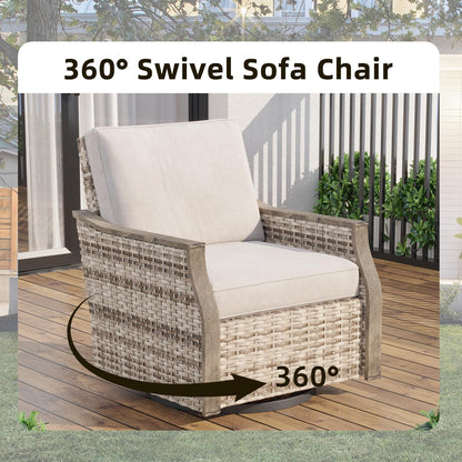 MELLCOM 4 Pieces Outdoor Patio Furniture Set with Swivel Chairs, All Weather Rattan Wicker Patio Conversation Set with 3-Seater Sofa, Coffee Table for Patio, Balcony, Porch, Deck