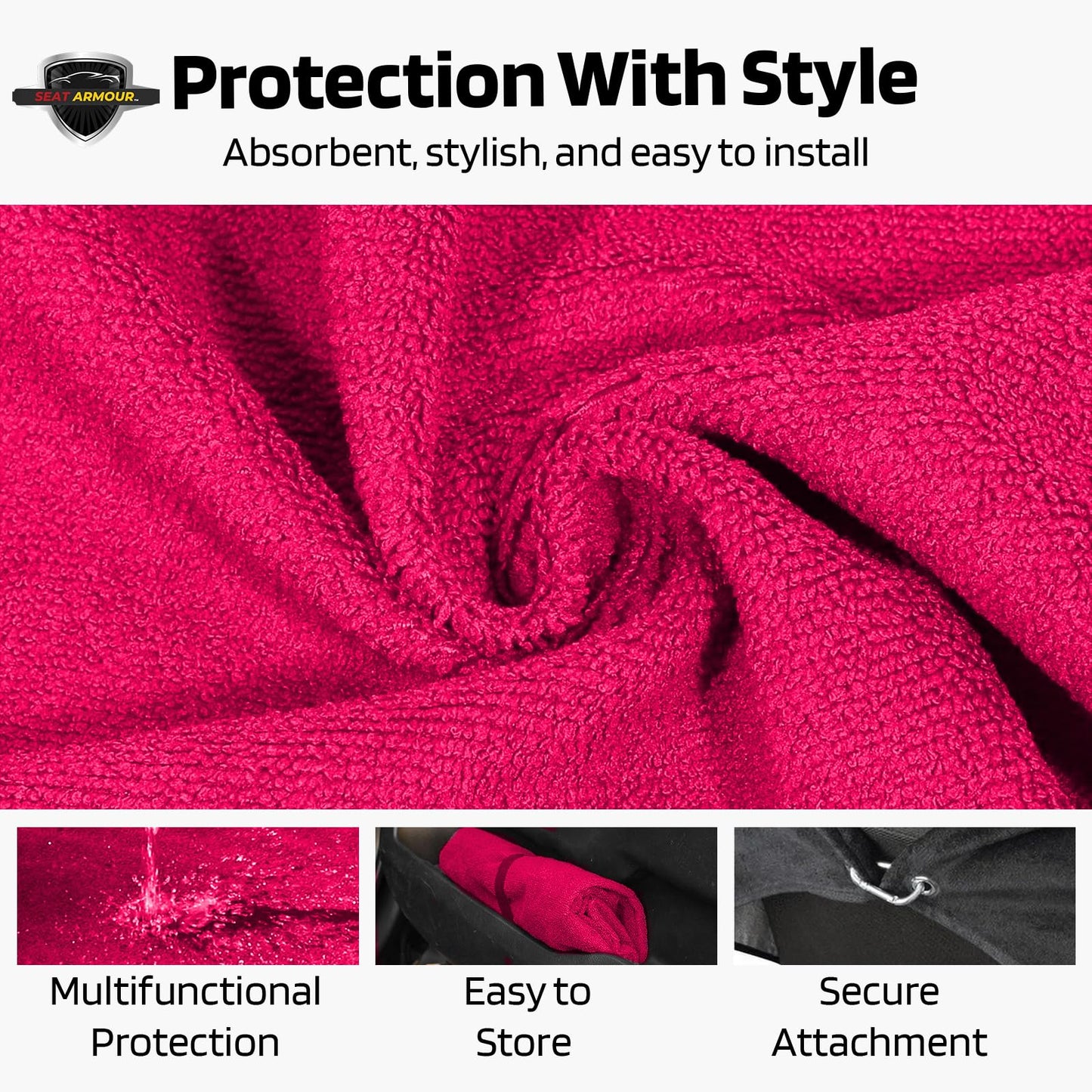 Seat Armour Jeep Seat Towel - Universal Fit Soft Machine Washable Jeep Towel - Easy Install, Multipurpose Towel2Go Seat Cover for Jeep - Pink