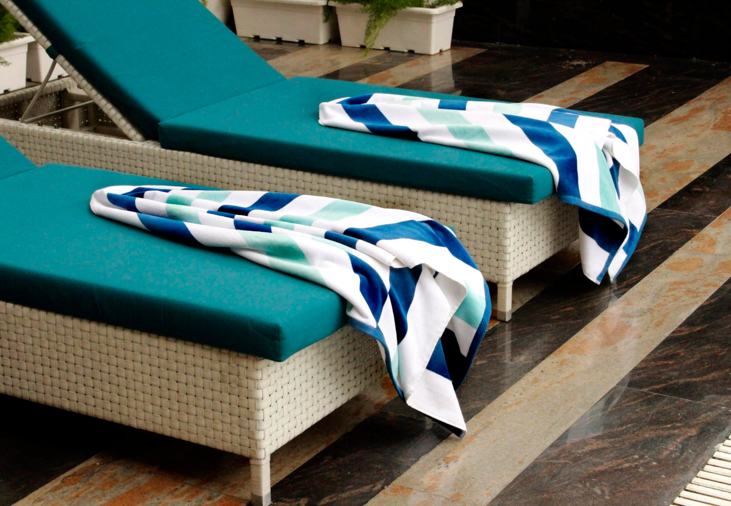 COTTON CRAFT Oversized XL Beach Towel - 2 Pack 39 x 68 inches Big & Huge Beach Blanket Towel - 100% Cotton Velour Thick Plush 450 GSM Super Soft Luxury - Pool Picnic Bath Towel - Cabana Stripe Blue