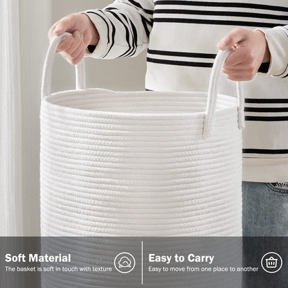 Woven Rope Laundry Hamper Basket by YOUDENOVA, 72L Tall Luandry Basket, Baby Nursery Hamper for Blanket Storage in Bedroom-Large-Pure White
