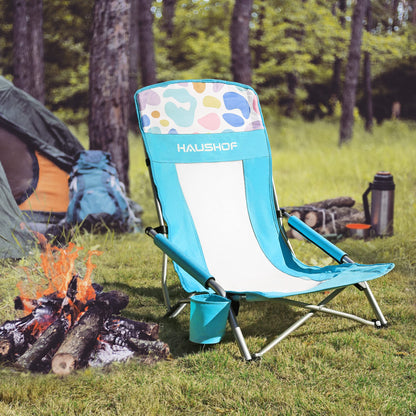 HAUSHOF 2-Pack Blue High Back Beach Chairs with Colored Dots, Durable 600D Oxford Fabric, Industrial Grade Iron, Maximum Seated Weight Capacity: 265 lbs, Ergonomic Design