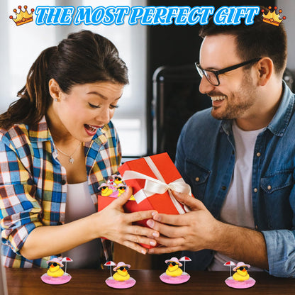 Rubber Duck Car Decorations with Pink Sun Hat, Umbrella & Sunglasses, Funny Dashboard Accessories for Cars, DIY Cute Duck Ornaments with Squeak Sound