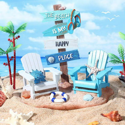 Wonderjune Beach House Decor Coastal Chair Resin with Animal Figurine Signs Ornament for Summer Beach Tropical Table Mantle Tabletop Decoration or Housewarming Birthday Gift 7x7 Inch(Coastal)