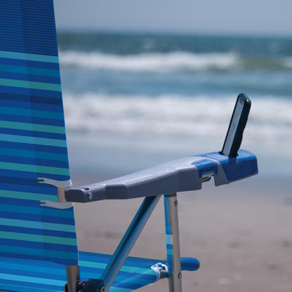 Tommy Bahama Set of 2 Highboy 4 Position Beach Chairs 15 Inch Seat Height with Cupholder, Side Storage Pouch and Mobile Phone Holder