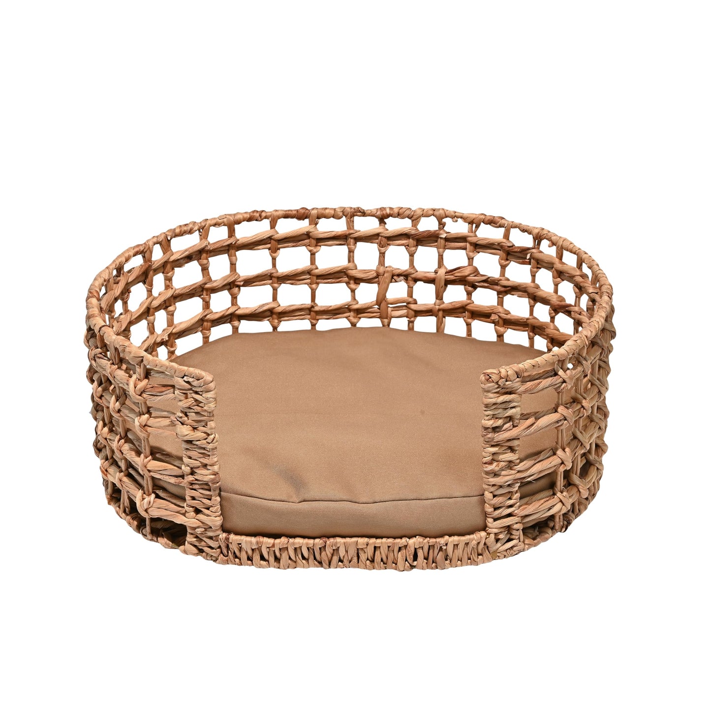 The LICKER Store DBD4000A Gigi 24" x 18" Modern Bohemian Handwoven Hyacinth Open-Weave Oval Pet Bed with Machine-Washable Cushion, Natural