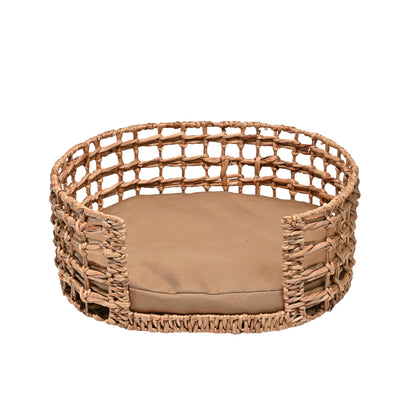 The LICKER Store DBD4000A Gigi 24" x 18" Modern Bohemian Handwoven Hyacinth Open-Weave Oval Pet Bed with Machine-Washable Cushion, Natural