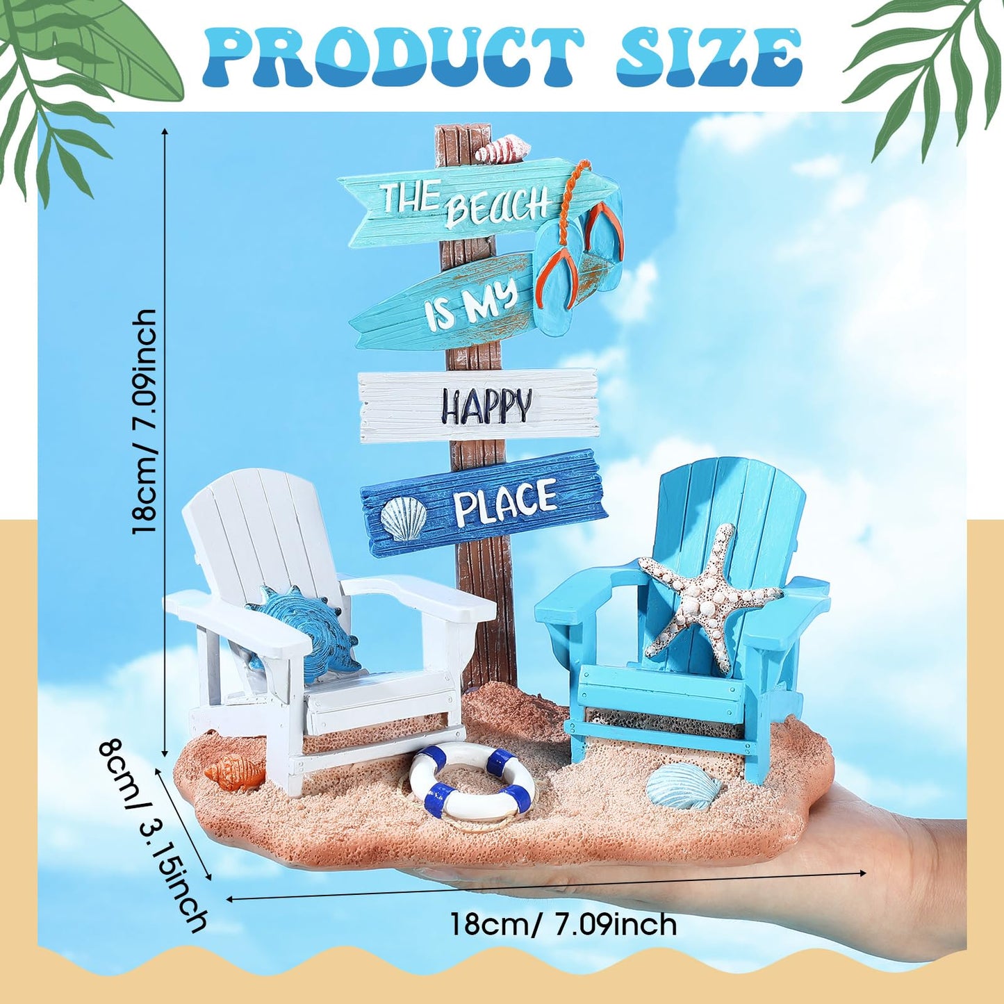 Wonderjune Beach House Decor Coastal Chair Resin with Animal Figurine Signs Ornament for Summer Beach Tropical Table Mantle Tabletop Decoration or Housewarming Birthday Gift 7x7 Inch(Coastal)